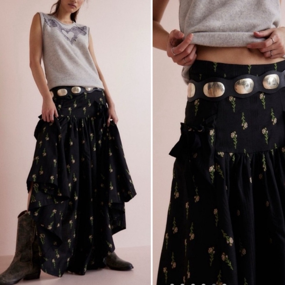 Free People Rowena Convertible Maxi Skirt Dress Bow Detail Pocket Floral Medium